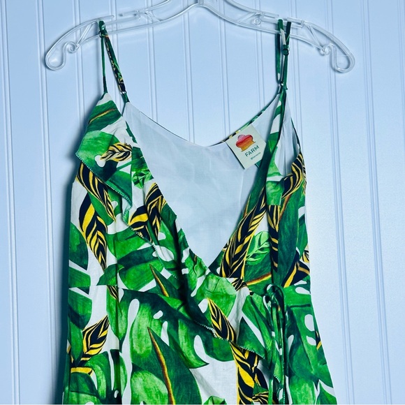 FARM Rio Green Monstera Leaf Tropical Mini Wrap Dress Size Large - Picture 3 of 10